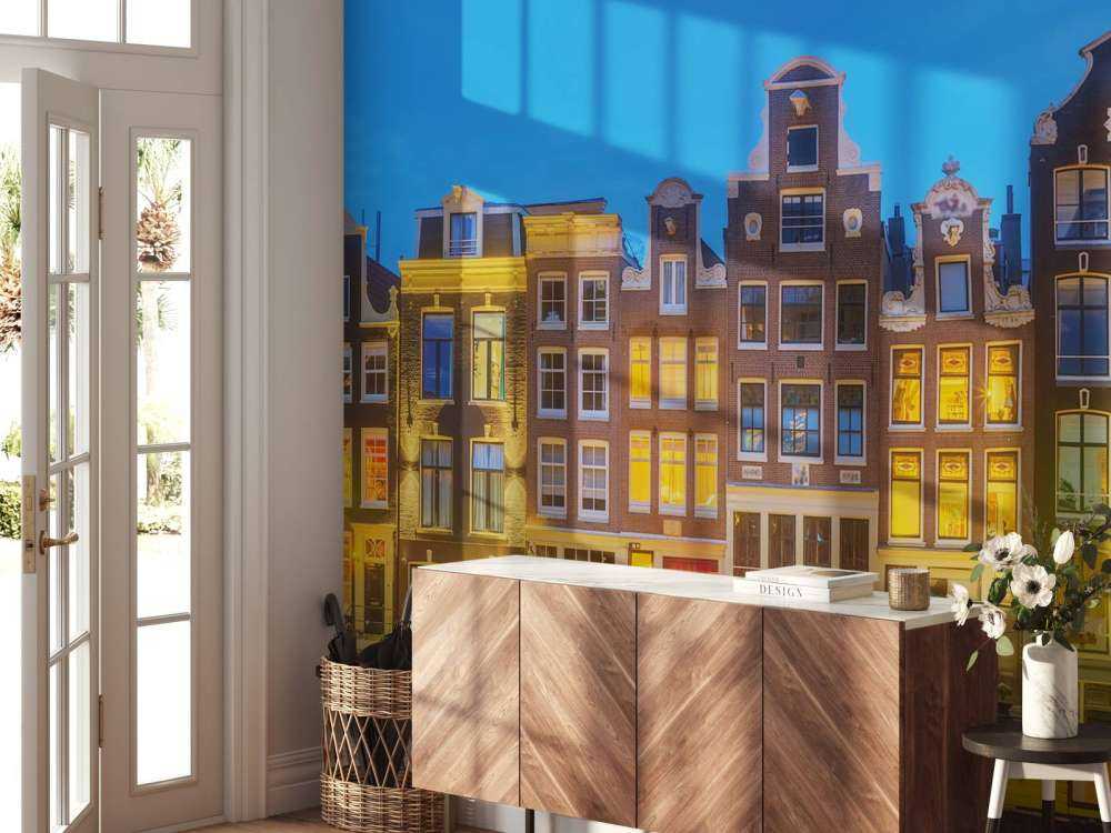 Domy w Amsterdamie w nocy