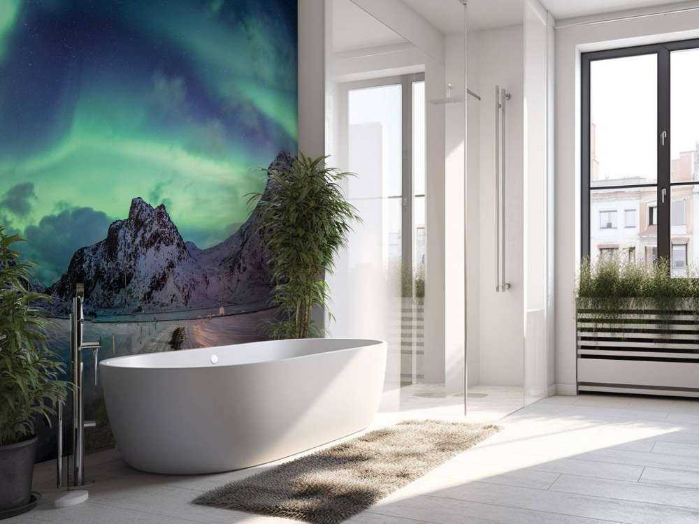 Zorze polarne nad ośnieżonymi górami