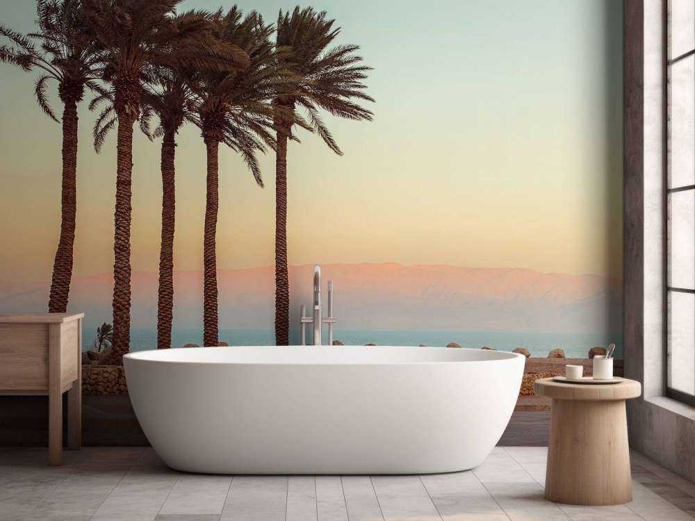 Palmy o zachodzie słońca