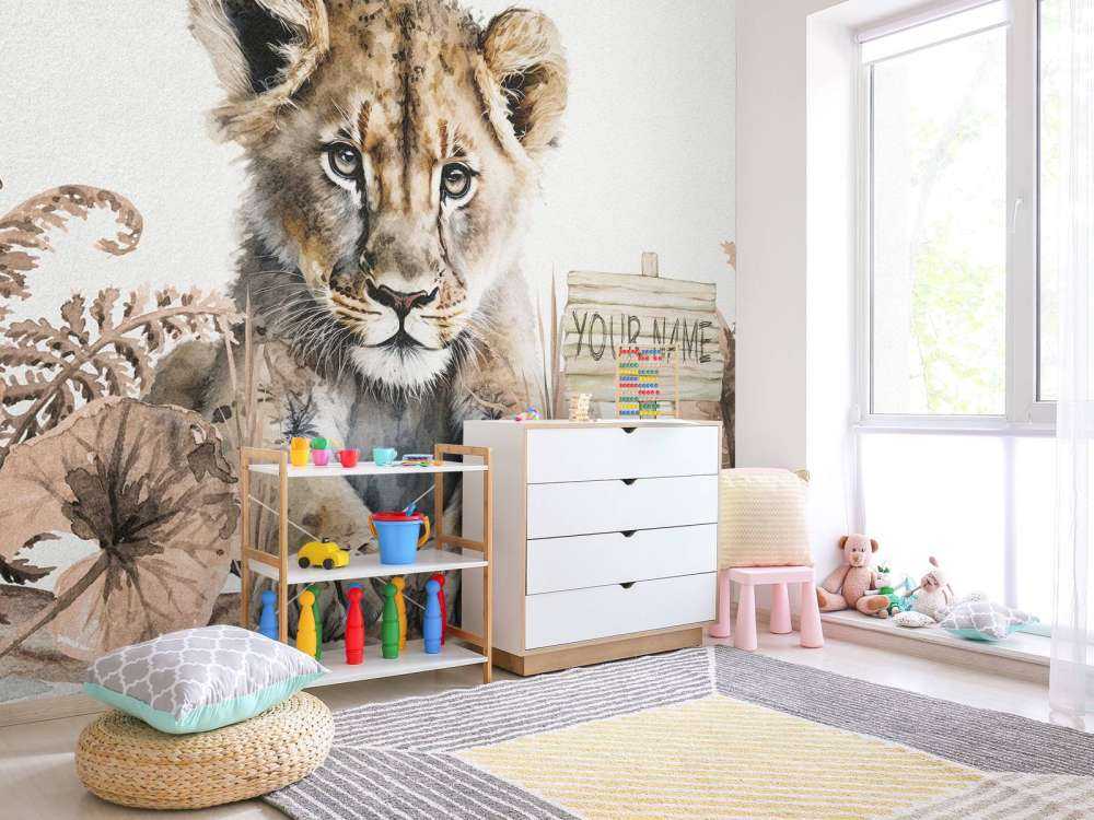 Młody lew w dżungli w kolorze beżowym