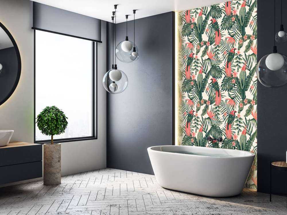 Rośliny tropikalne, kwiaty i ptaki