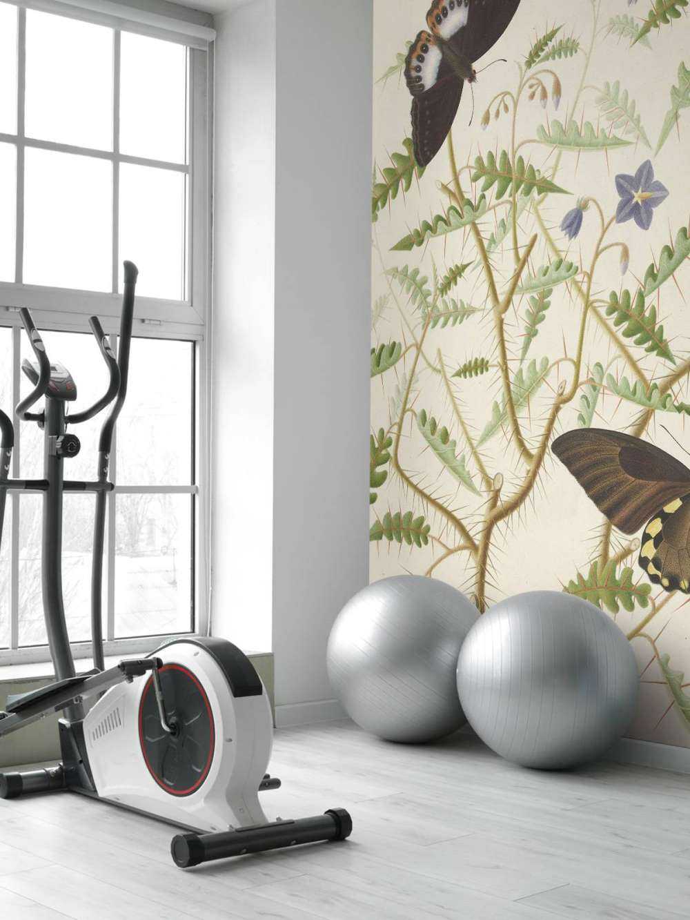 Kwitnący krzew z dwoma egzotycznymi motylami