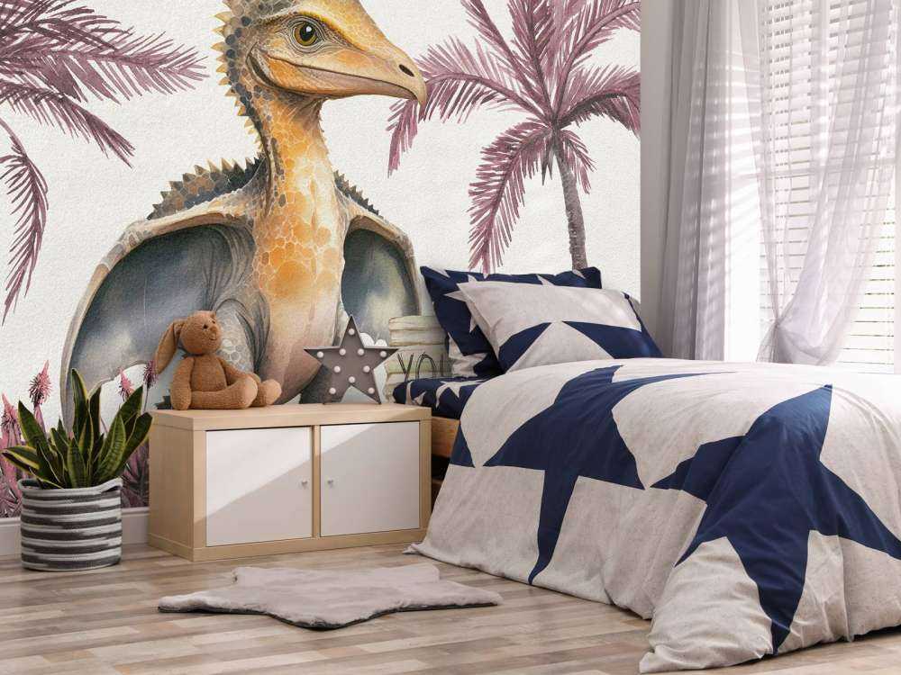 Młody pteranodon w różowej dżungli