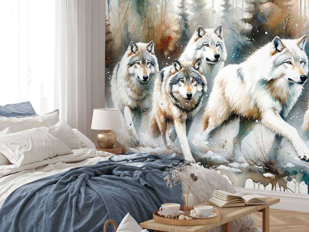 Watercolor Pack of Wolves