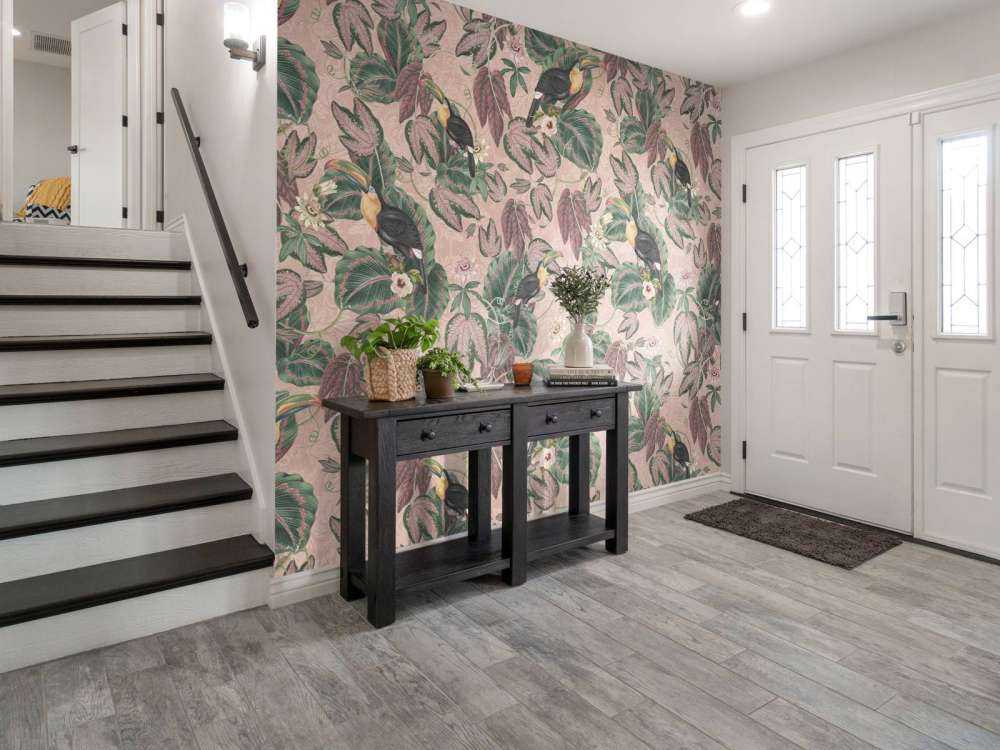 Ptaki i tukany z tropikalnej dżungli - różowy