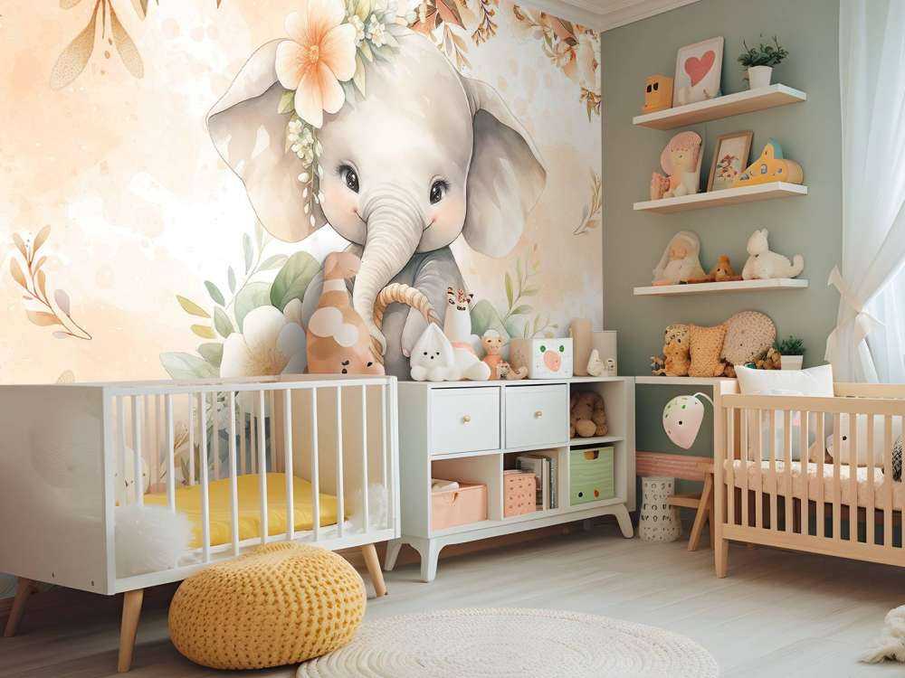 Cieniutki słoń w koszu kwiatów