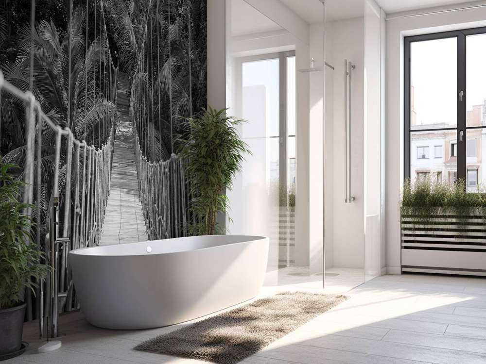 Drewniany mostek między palmami