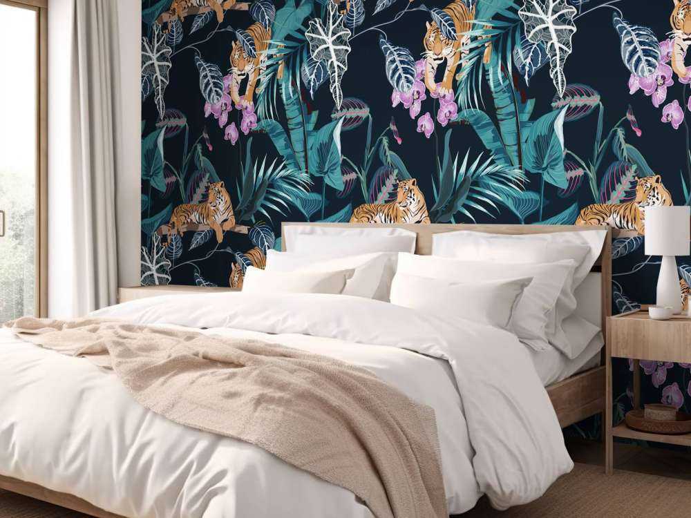 Tygrysy, liście i kwiaty