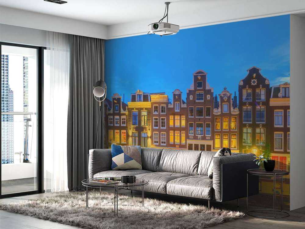 Domy w Amsterdamie w nocy