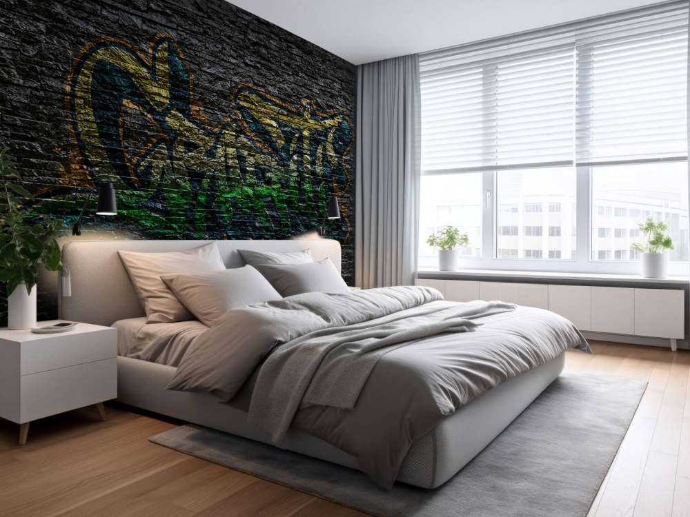 Graffiti na czarnych cegłach