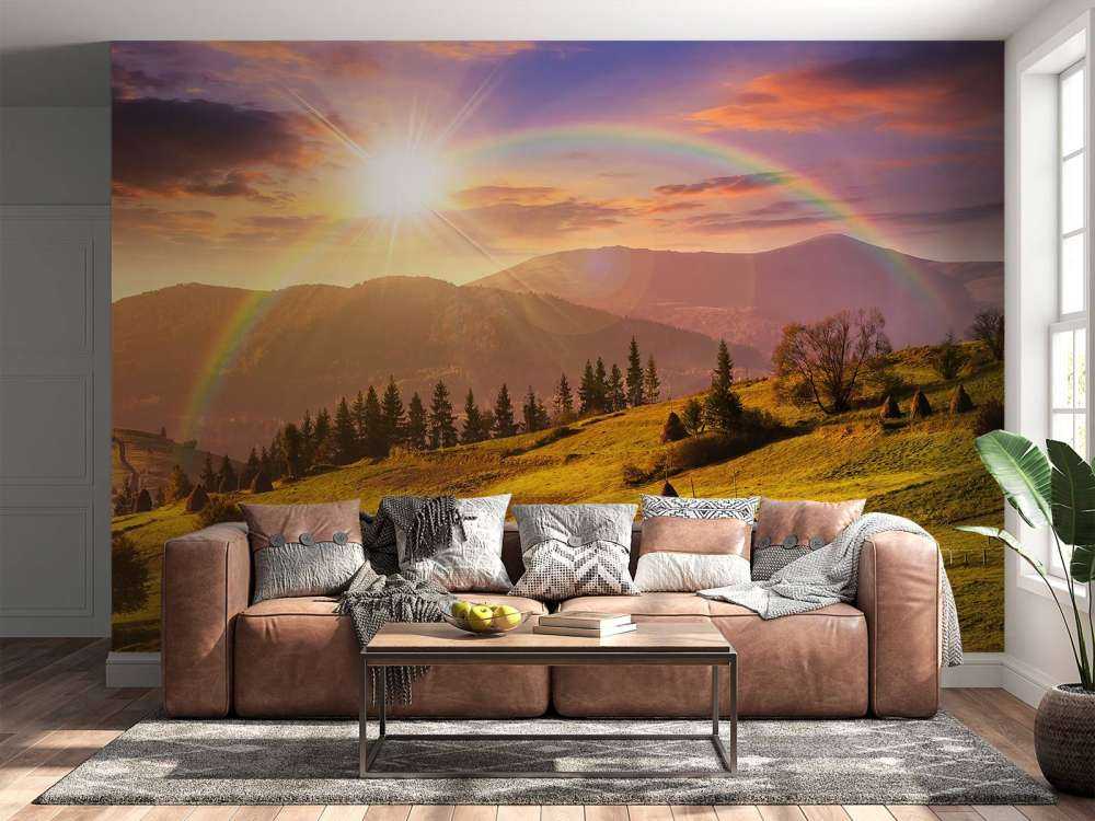 Stogi siana w górskim krajobrazie