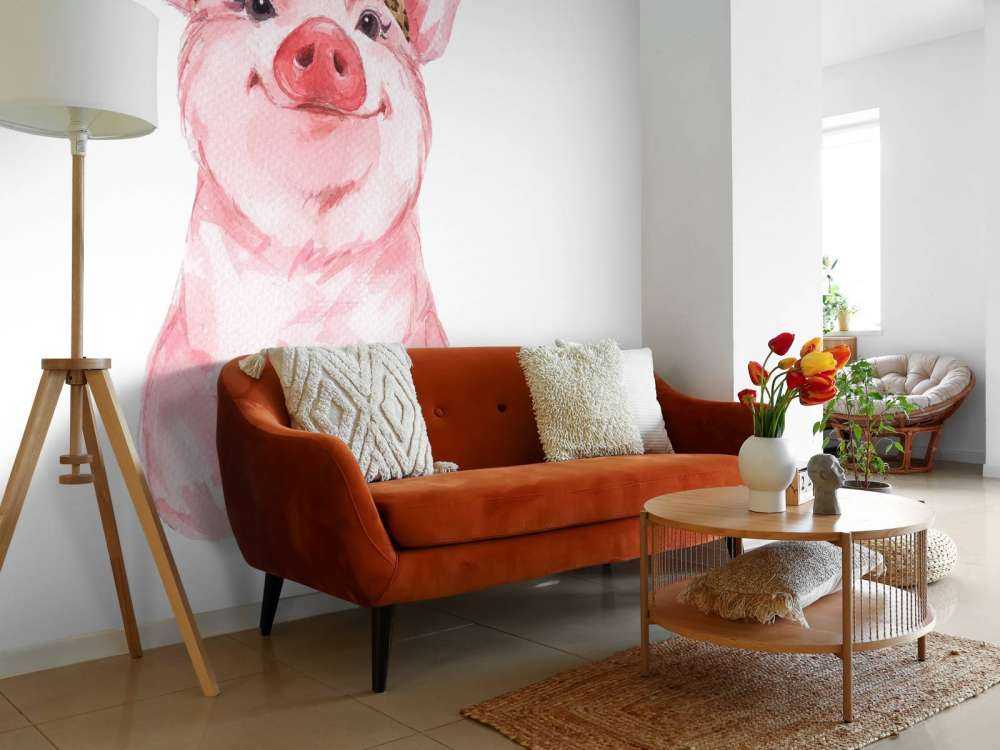 Zabawna mała świnka z chusteczką.