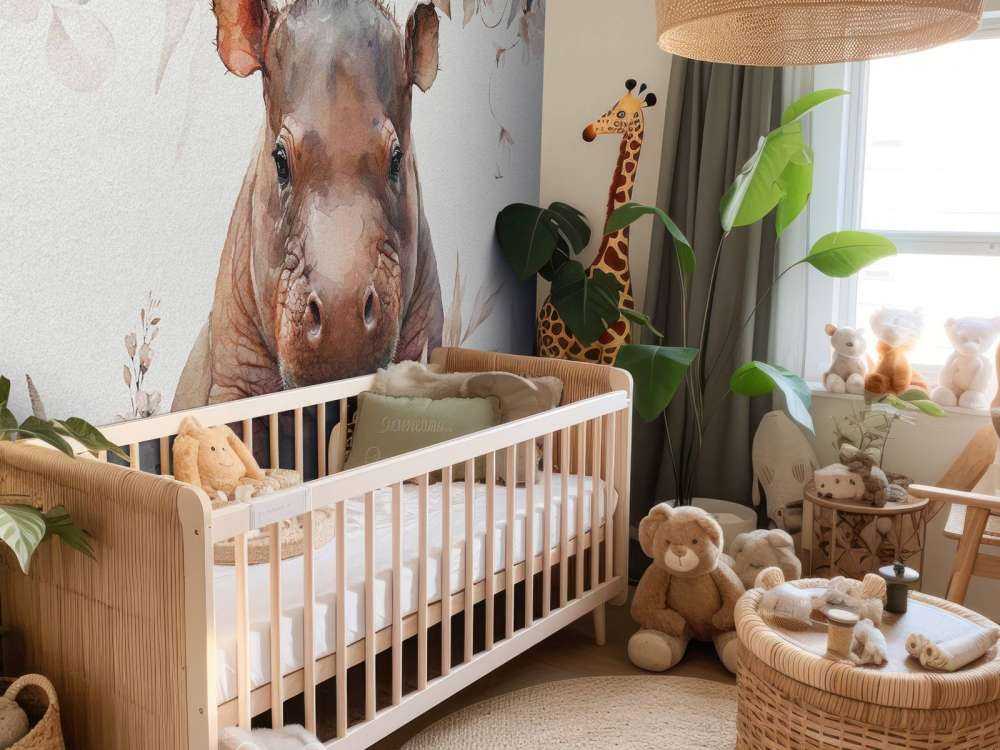 Mały hipopotam w liściach w kolorze beżowym