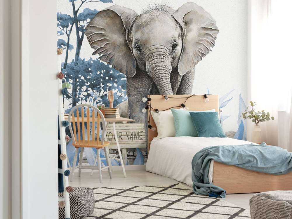 Mały słoń w dżungli w dżungli w kolorze niebieskim