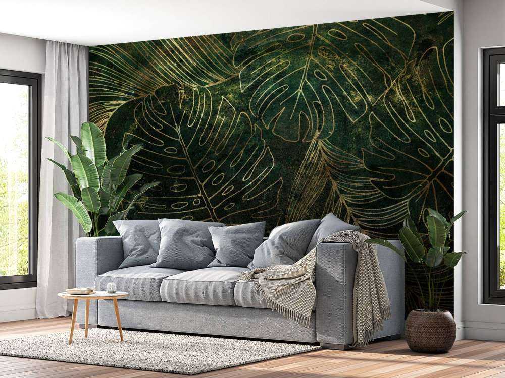 Zielona struktura ze złotymi liśćmi