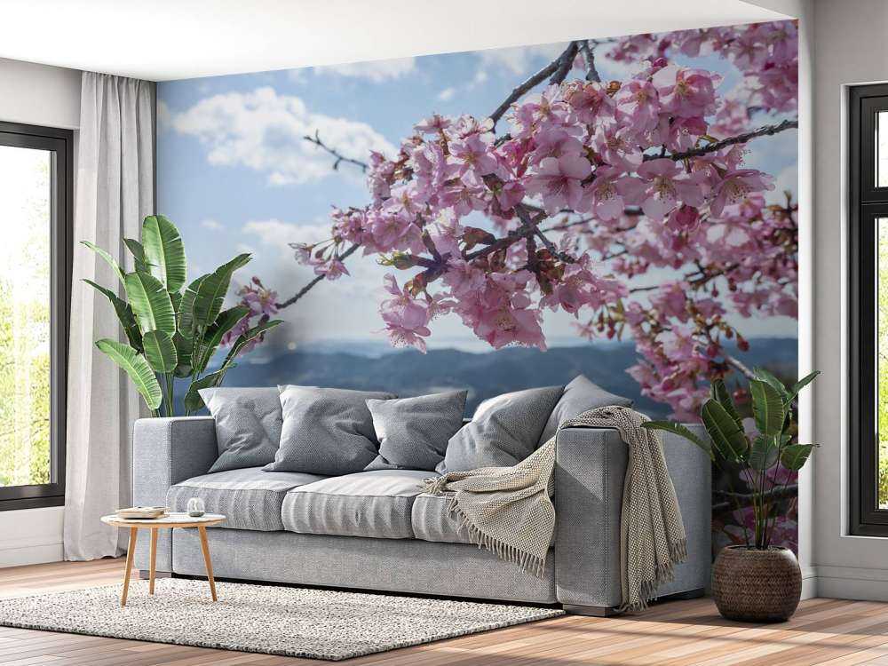 Kwiaty japońskie na tle gór