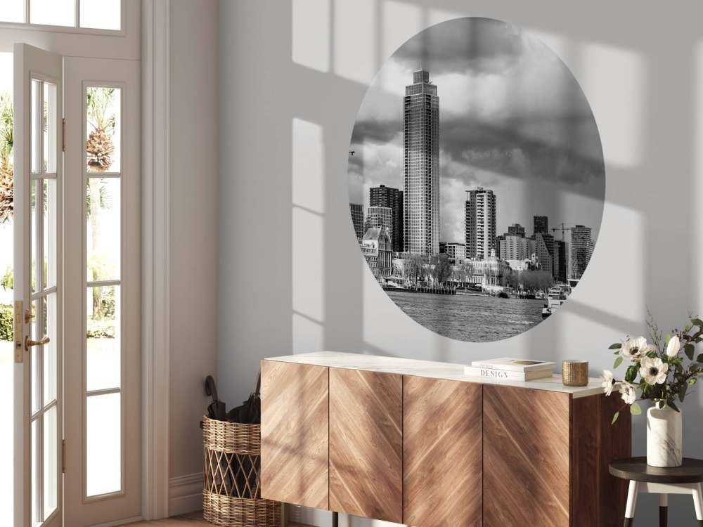 Skyline Rotterdamu (Westerkade) z Katendrecht (czarno-biały) 