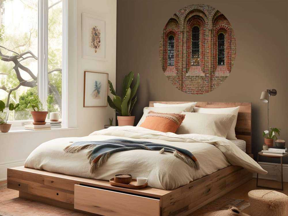 Mur z cegły z łukami i oknami