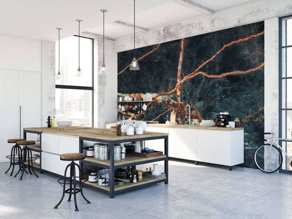 Niebieski marmur z kolorem miedzianym