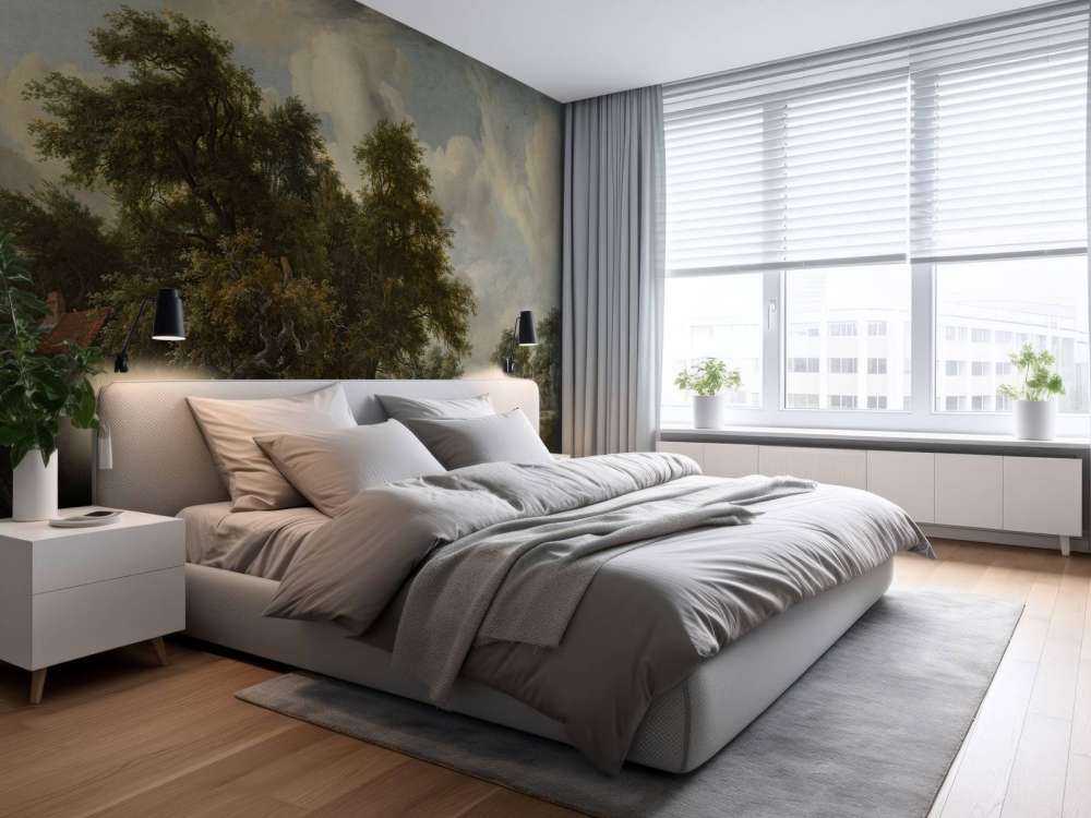 Krajobraz leśny z zabudowaniami gospodarczymi