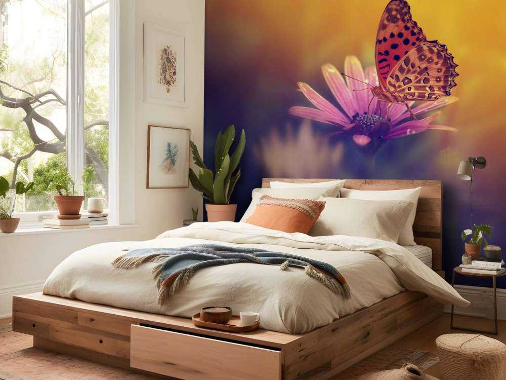 Czerwony motyl na kwiatku