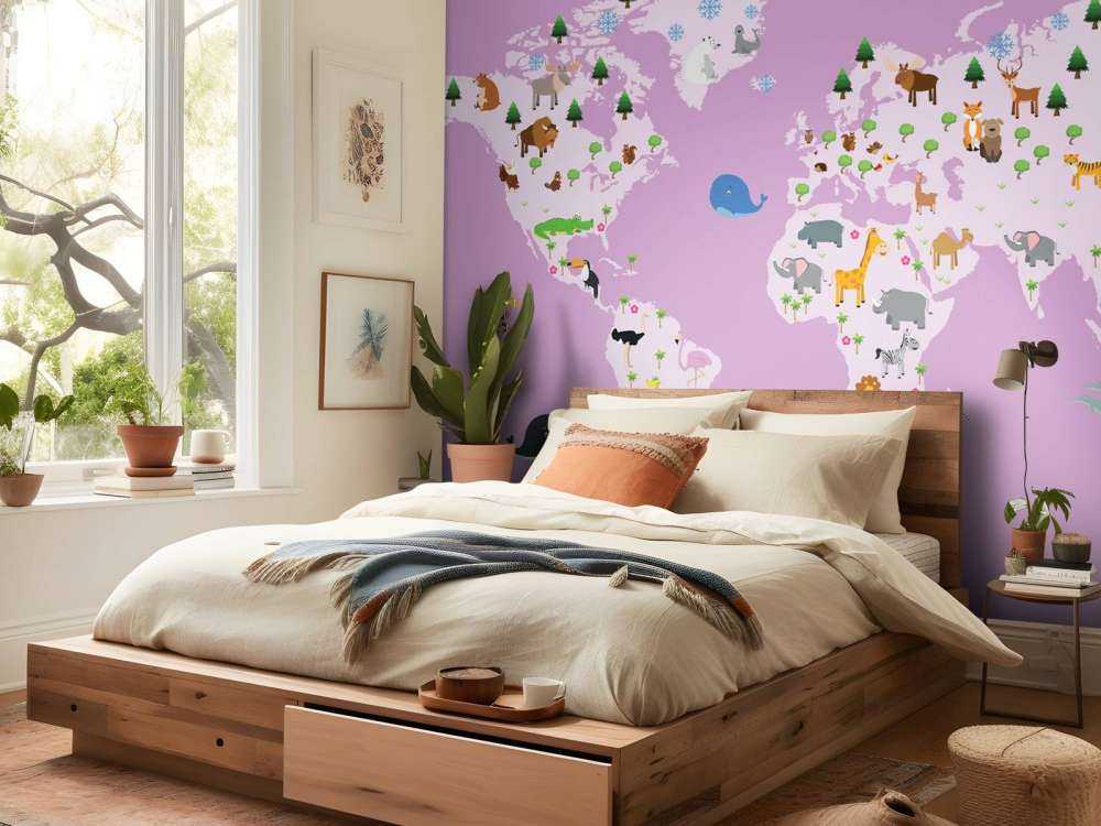 Mapa świata dla dzieci z różowym tłem