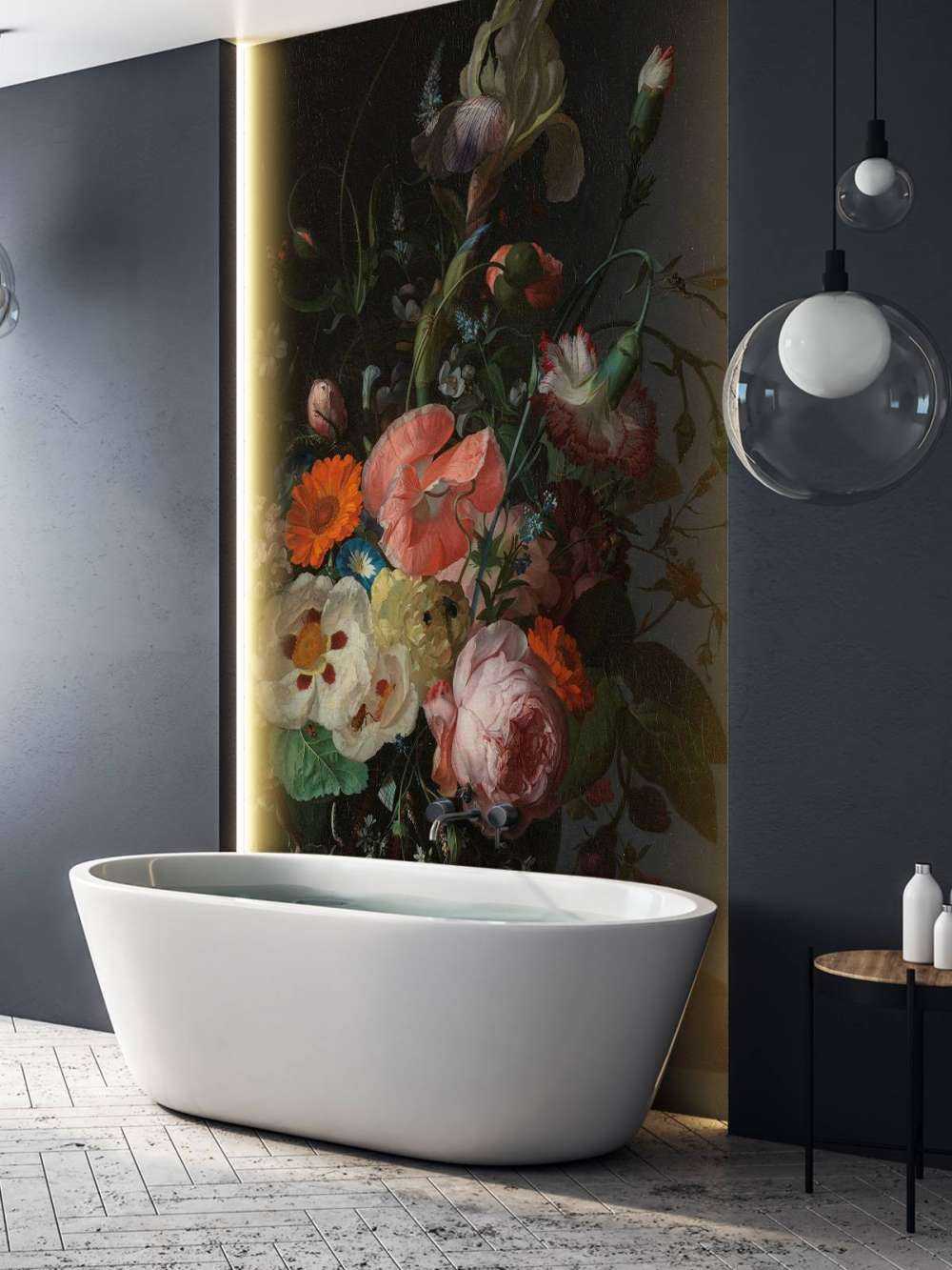 Martwa natura z kwiatami na marmurowym stole