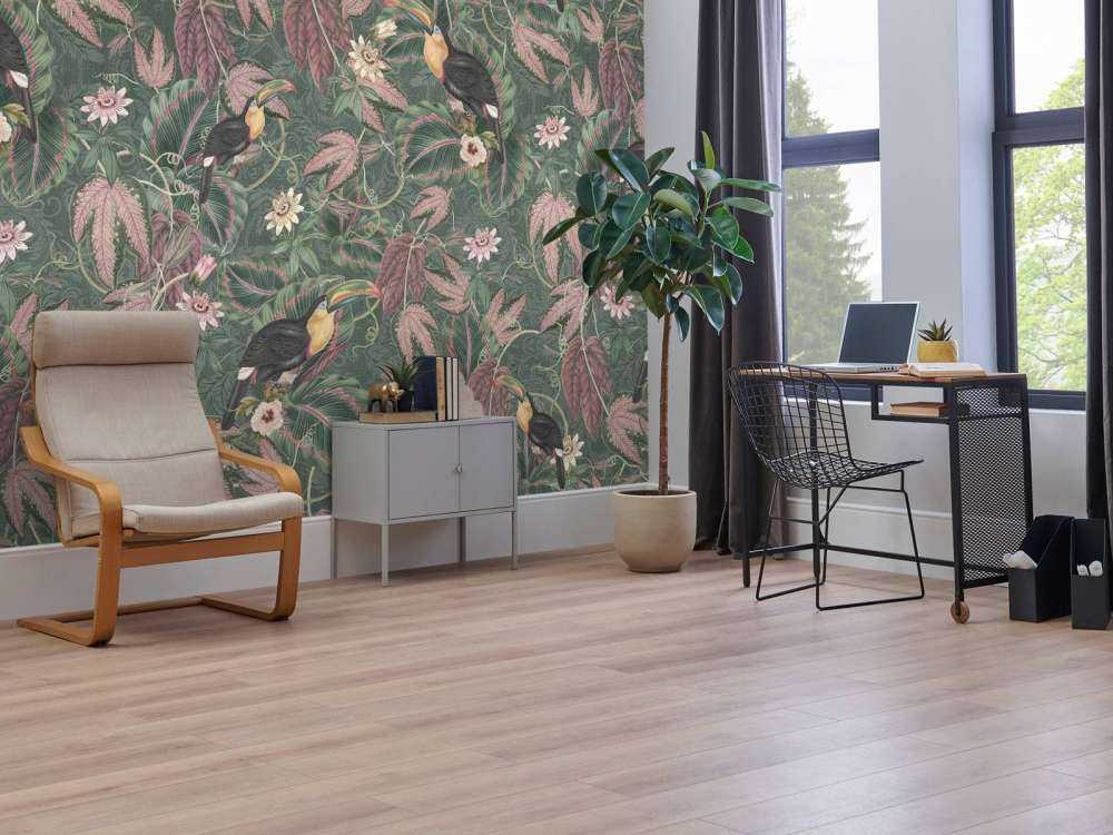 Ptaki i tukany z tropikalnej dżungli - ciemnozielony