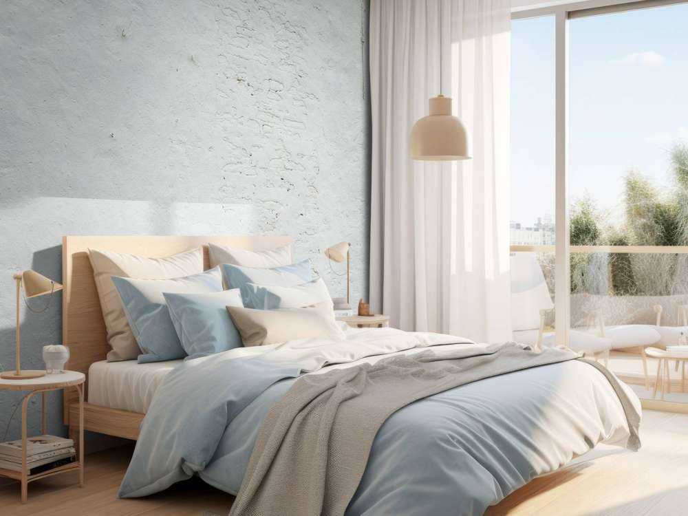 Ściana z białym stiukiem i kotwami ściennymi