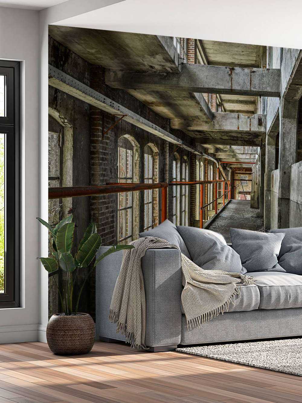 Kładka dla pieszych w opuszczonym budynku