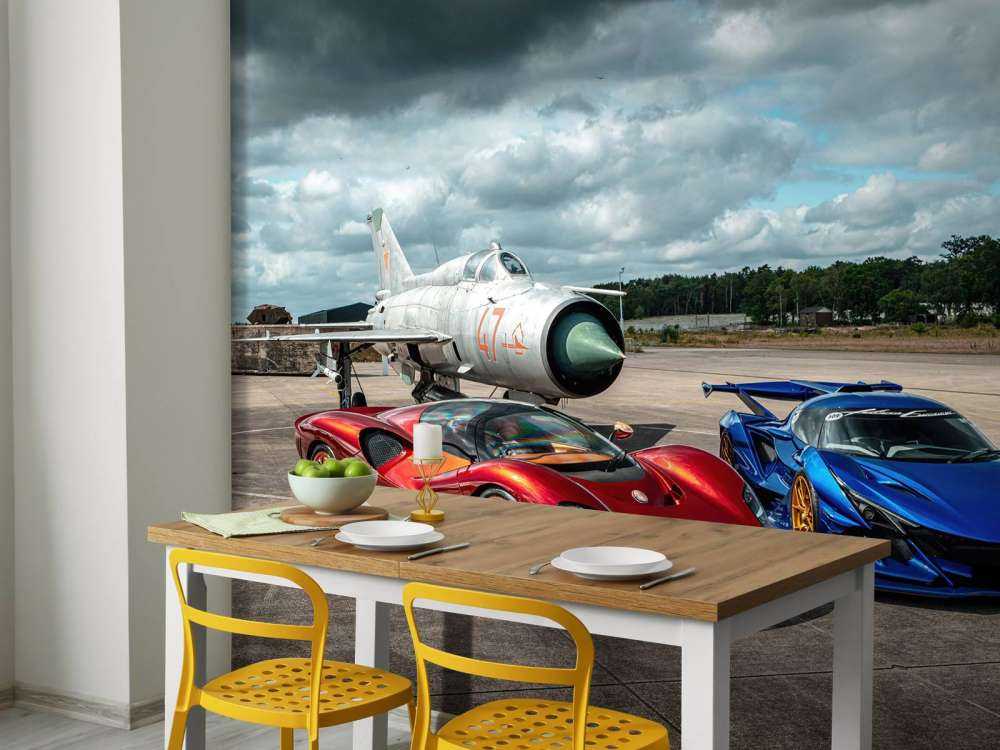 Superauta przy myśliwcu