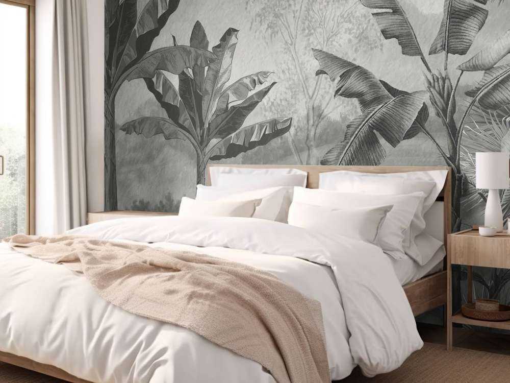 Drzewa bananowe w czerni i bieli