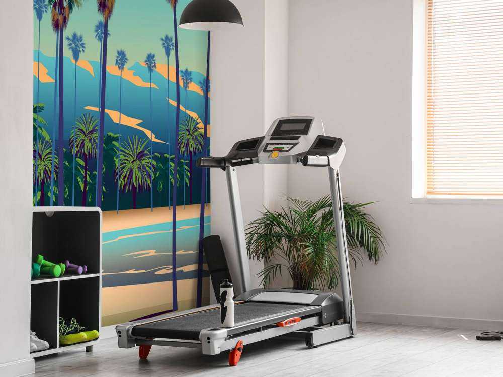 Narysowane jezioro z palmami