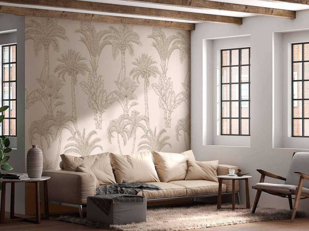 Dżungla line-art beżowa