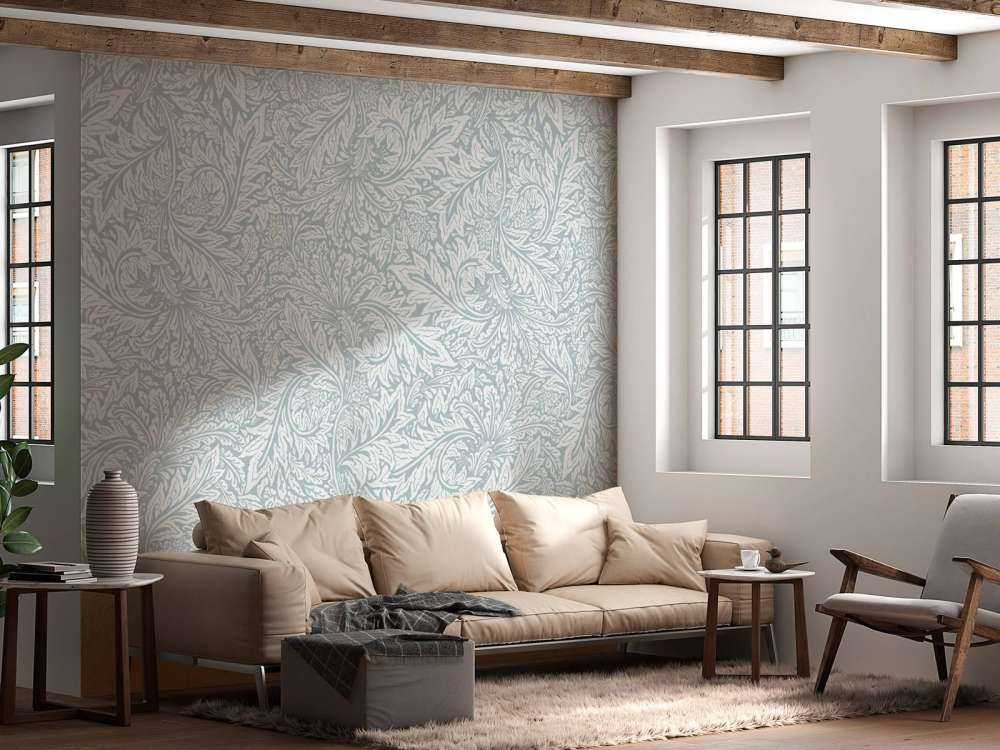 Kwiaty i liście Morris - pudrowy błękit