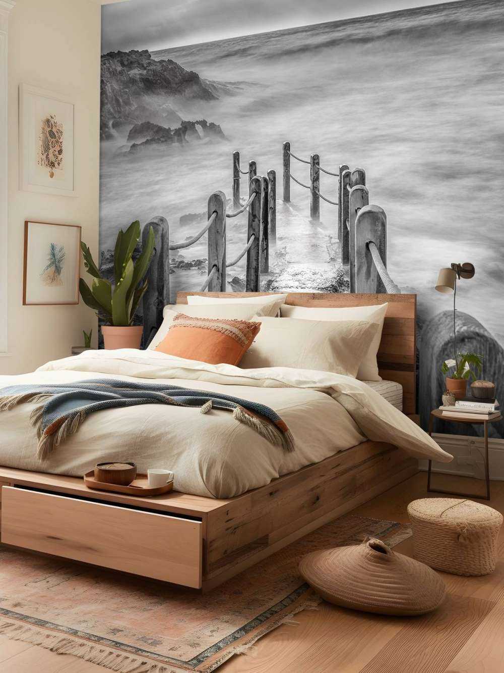 Drewniany mostek w mgle