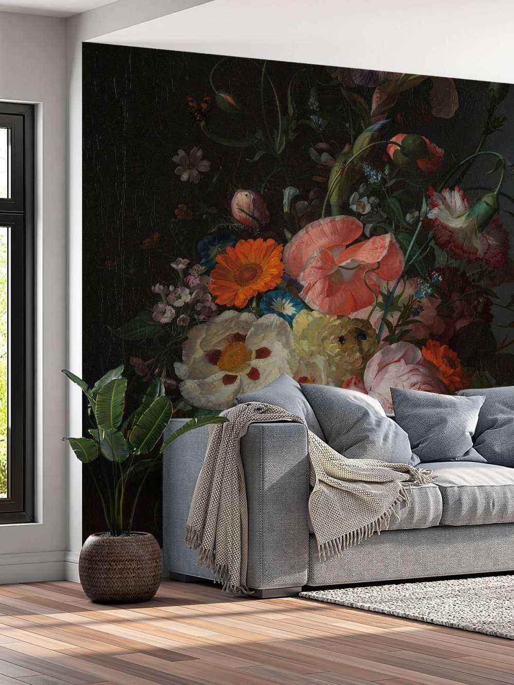 Martwa natura z kwiatami na marmurowym stole