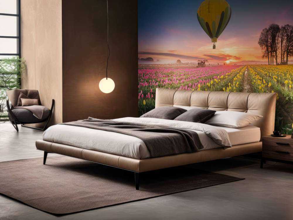 Różowo-żółte pole tulipanów