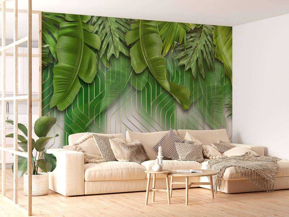 Efekt złotych linii z zielonymi liśćmi