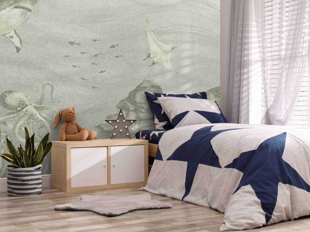 Podwodny świat z rekinami w kolorze zielonym