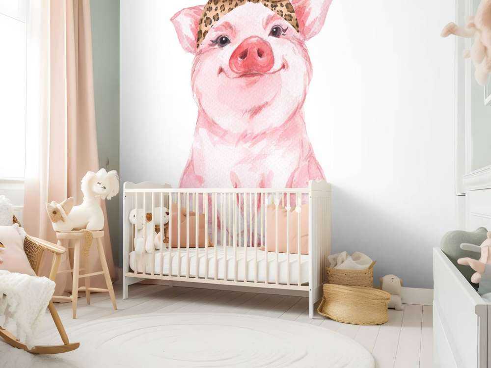 Zabawna mała świnka z chusteczką.