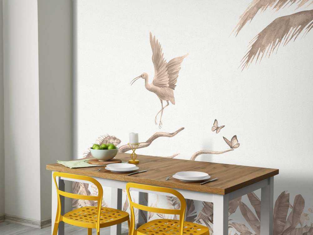 Gałązka z motywem zwierząt z dżungli w kolorze taupe