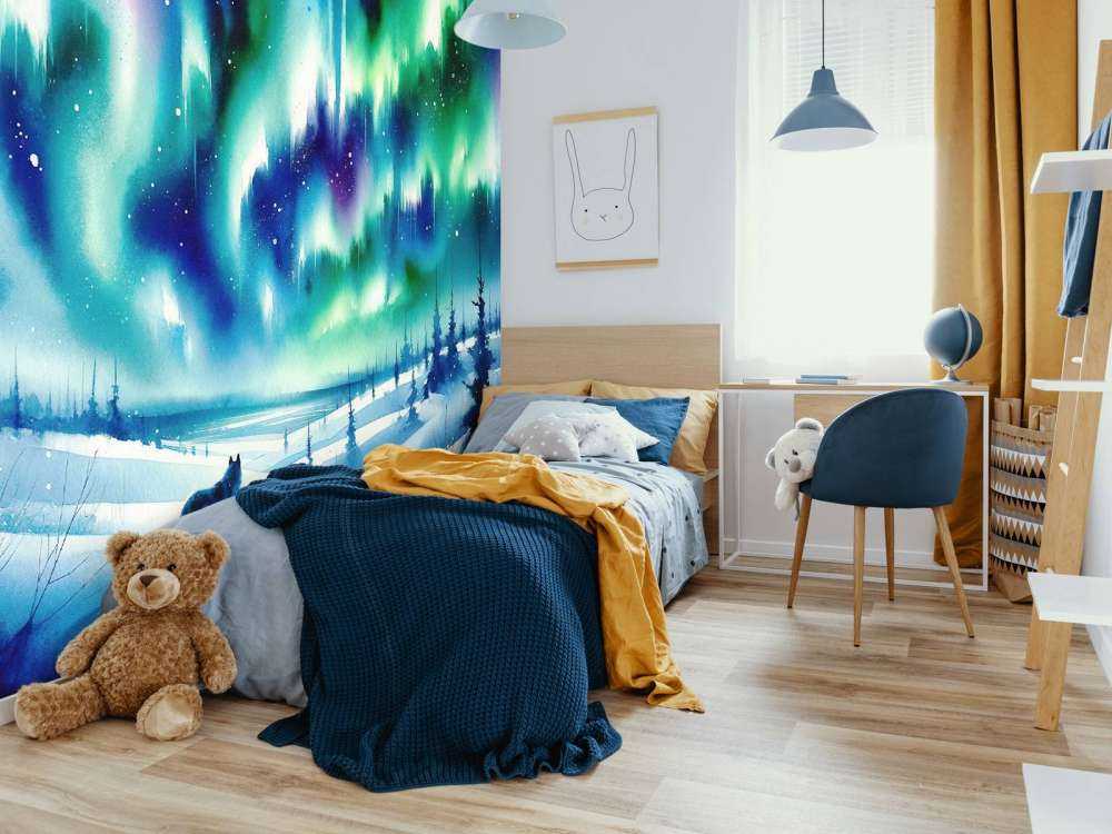 Lis polarny i zorza polarna