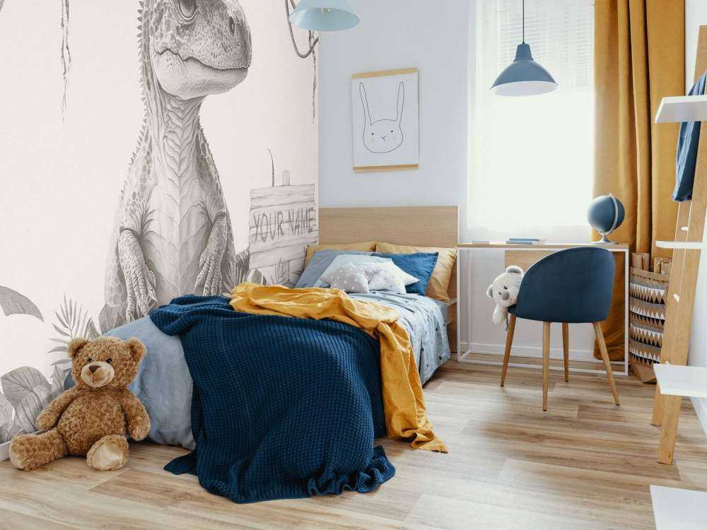 Młody t-rex w beżowej dżungli