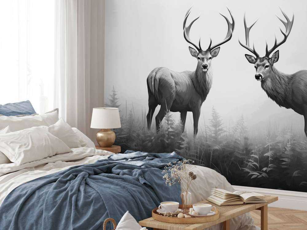 Symetria jelenia mglistego lasu