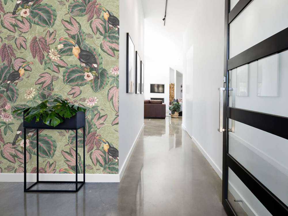 Tropikalne ptaki i tukany z dżungli - szałwiowy zielony