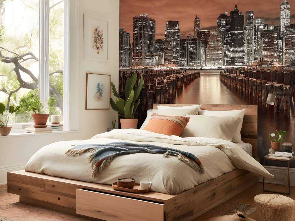 Linia brzegowa Manhattanu z falochronami