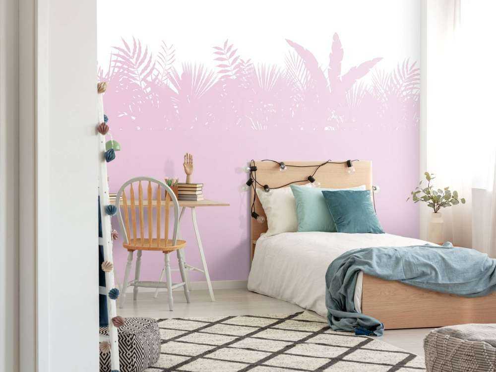 Sylwetki liści palmowych, różowe