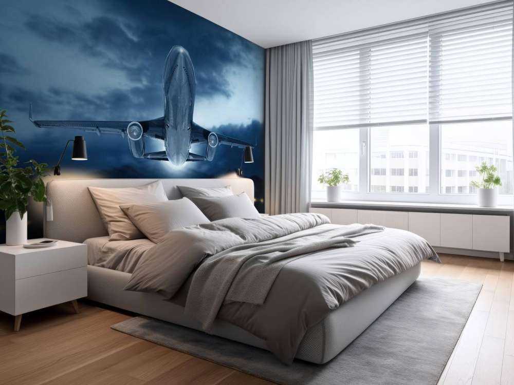 Wznoszący się samolot z ciemnym niebem