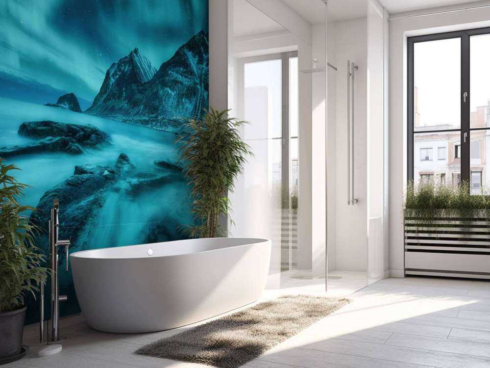 Niebieskie światła północy z górami